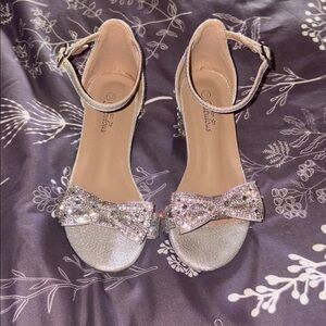 Girls' Sparkling Silver Bow Ankle-Strap Dress Sandals
